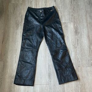 ST. JOHN SPORT BY MARIE GRAY WOMENS LAMB LEATHER PANTS SZ 8 BLACK STRAIGHT LEG